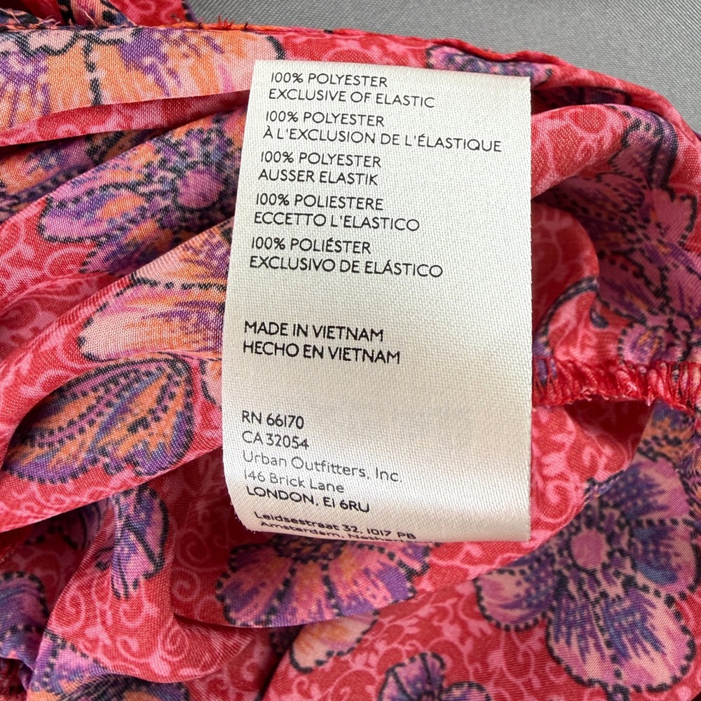 Free People Crop Top L Floral Ruched Blouse Red Pink Boho Bright Slip Smocked - Picture 6 of 16